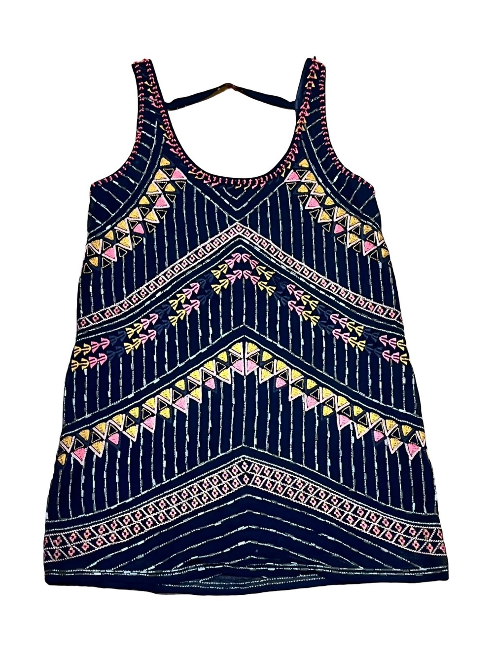 Free People Black Beaded Aztec Mimi Shift Dress Sz XS Flapper Halloween Boho